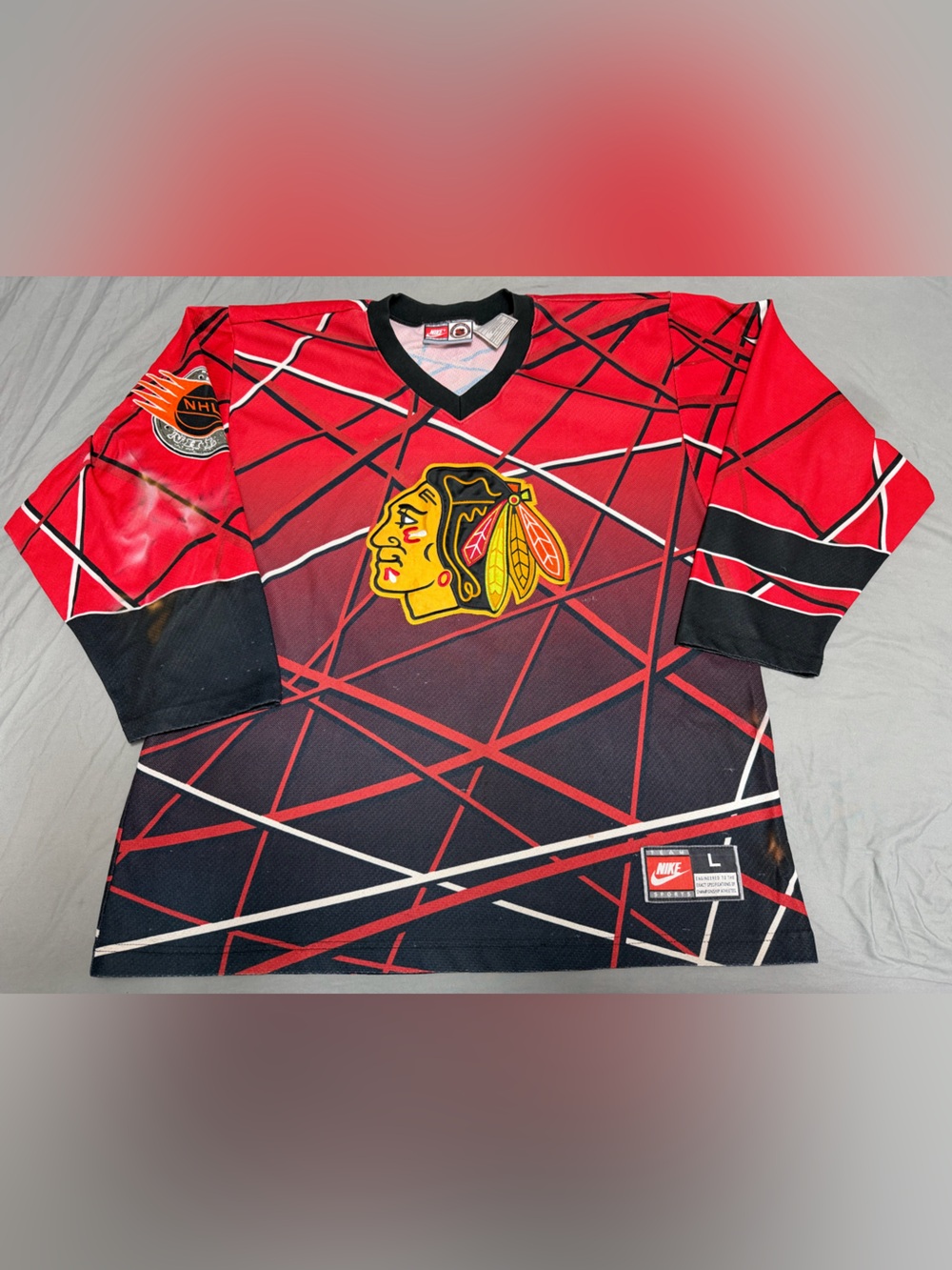 NHL Hockey Retro Vintage 90s Chicago Blackhawks Jersey L Nike Rare MADE IN USA